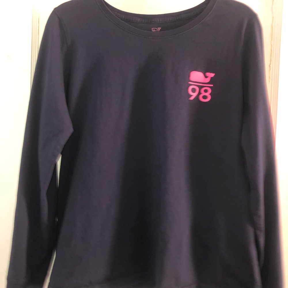 Vineyard Vines Navy and Pink Love Sleeve Shirt 🐳